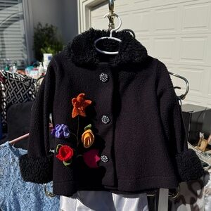 Boutique Black Floral Embellished 3T Fleece Jacket